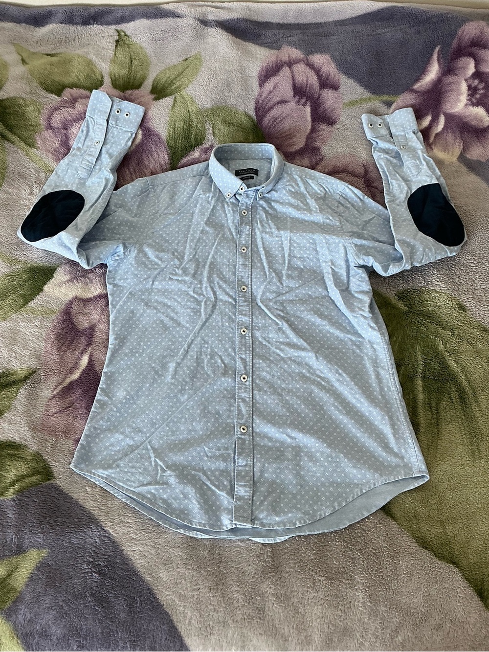 Zara Man Patch Elbow Button Down Shirt